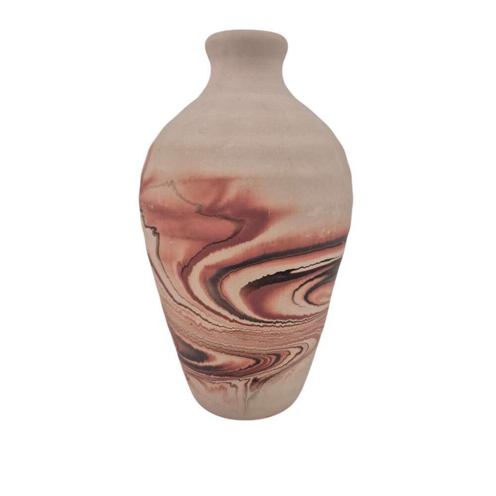 Nemadji Pottery Hand Made Swirl Design Vase Decorative Earth Tones USA Ceramic - Picture 2 of 10